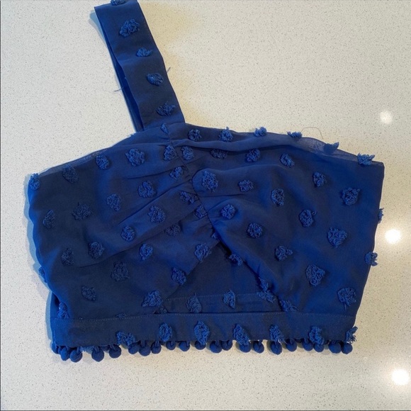Blue fringe one shoulder crop top. Never worn. - Picture 2 of 5